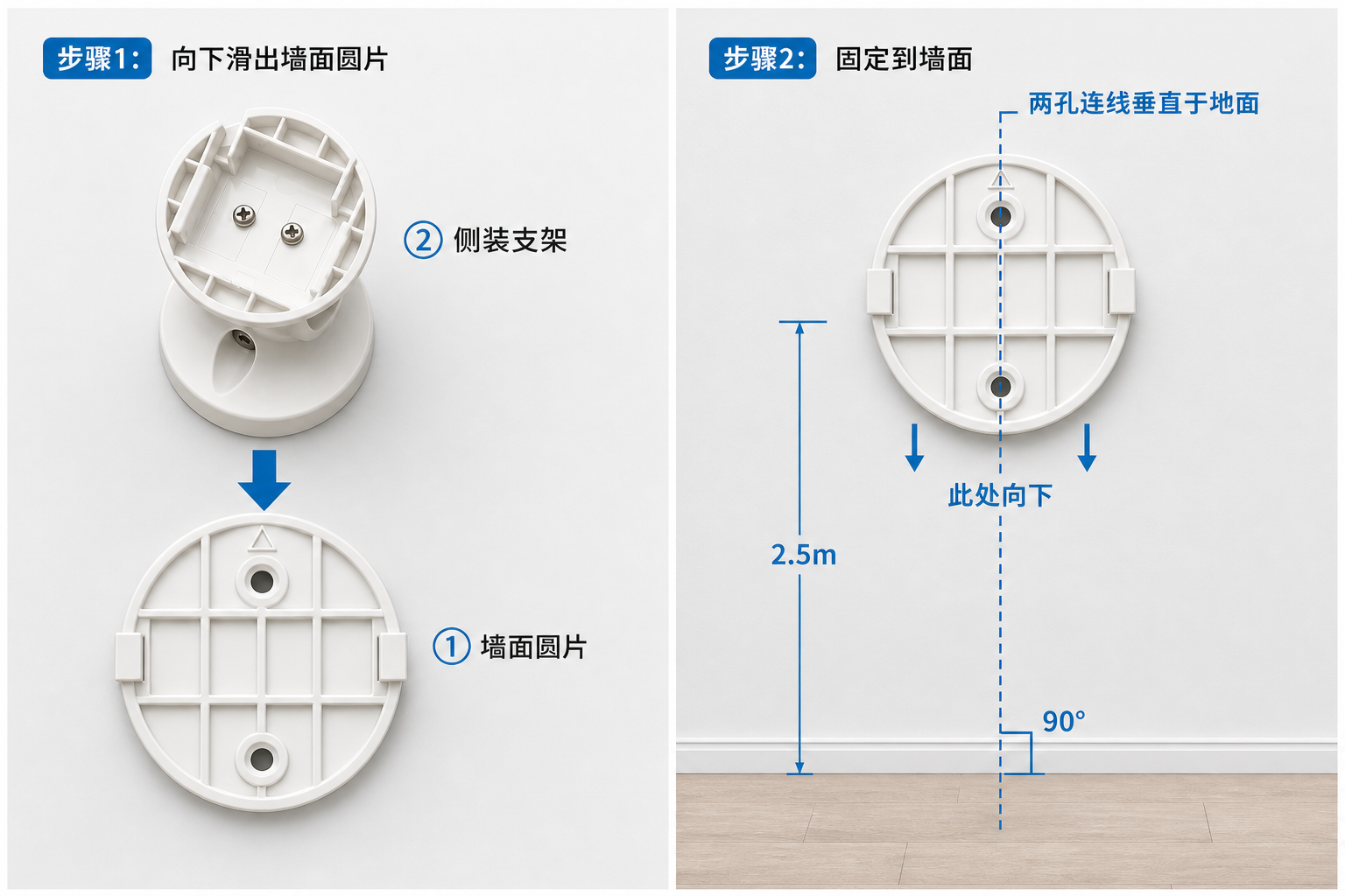 墙面圆片两步：取出 → 固定到墙面